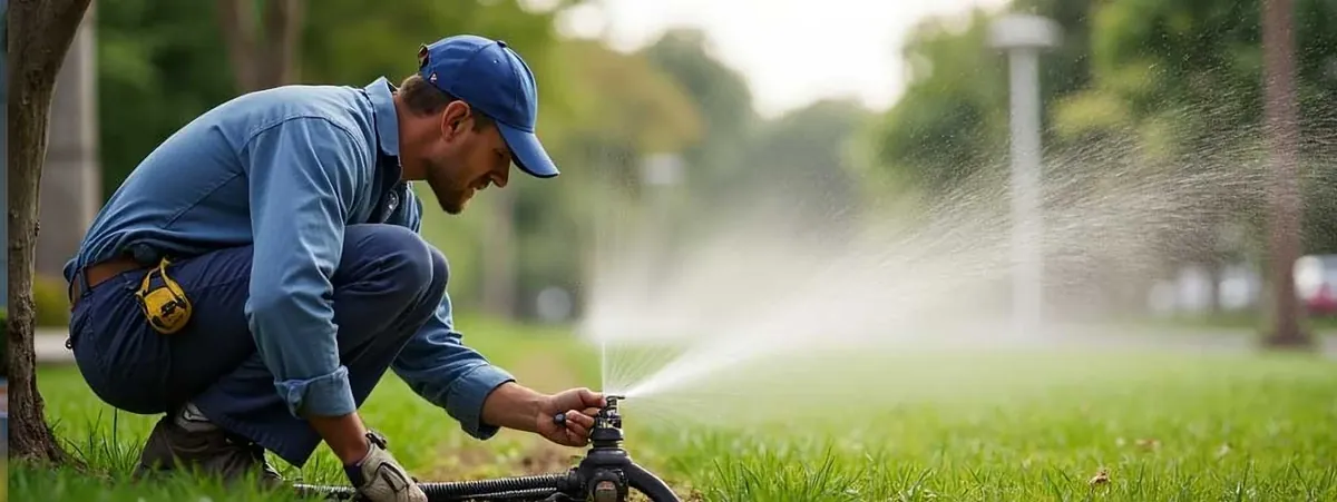 PGM technician adjusting a commercial sprinkler head